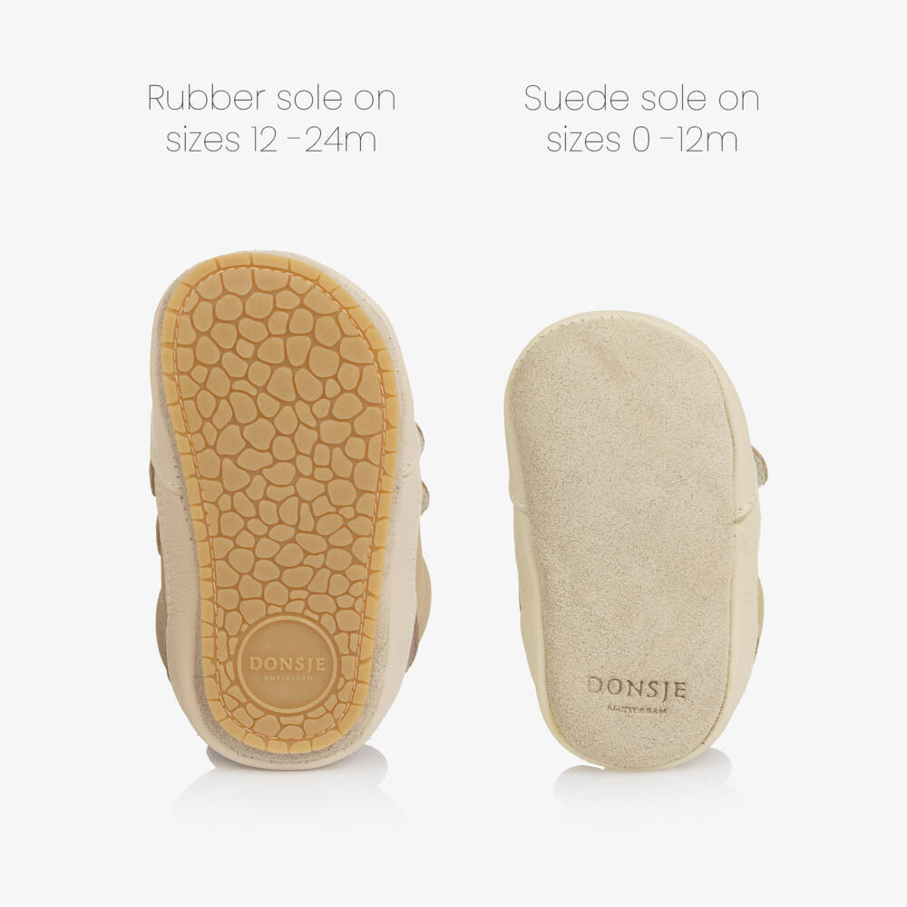 Donsje-Baby Boys Pale Beige Leather Teddy Bear Pre-Walker Shoes | Childrensalon