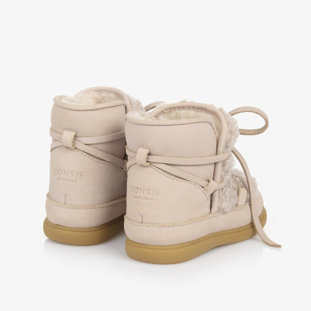 Donsje-Baby Girls Beige Faux Fleece & Nubuck Boots | Childrensalon