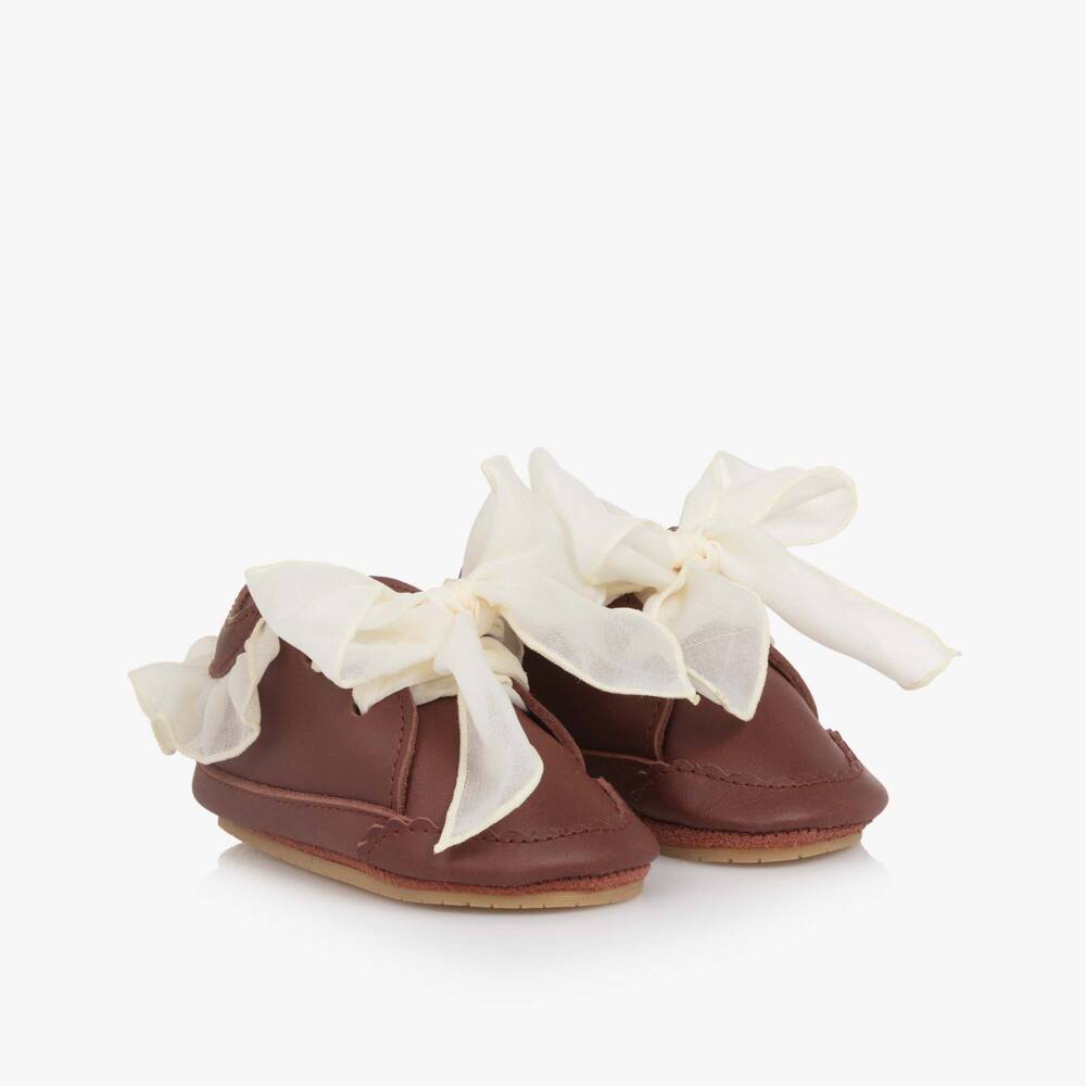 Donsje-Baby Girls Burgundy Brown Leather Pre-Walkers | Childrensalon