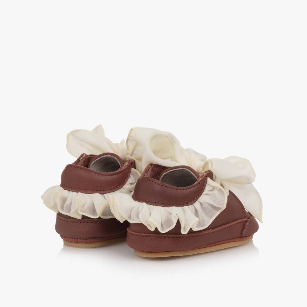 Donsje-Пинетки бордово-коричневые из кожи для малышек | Childrensalon