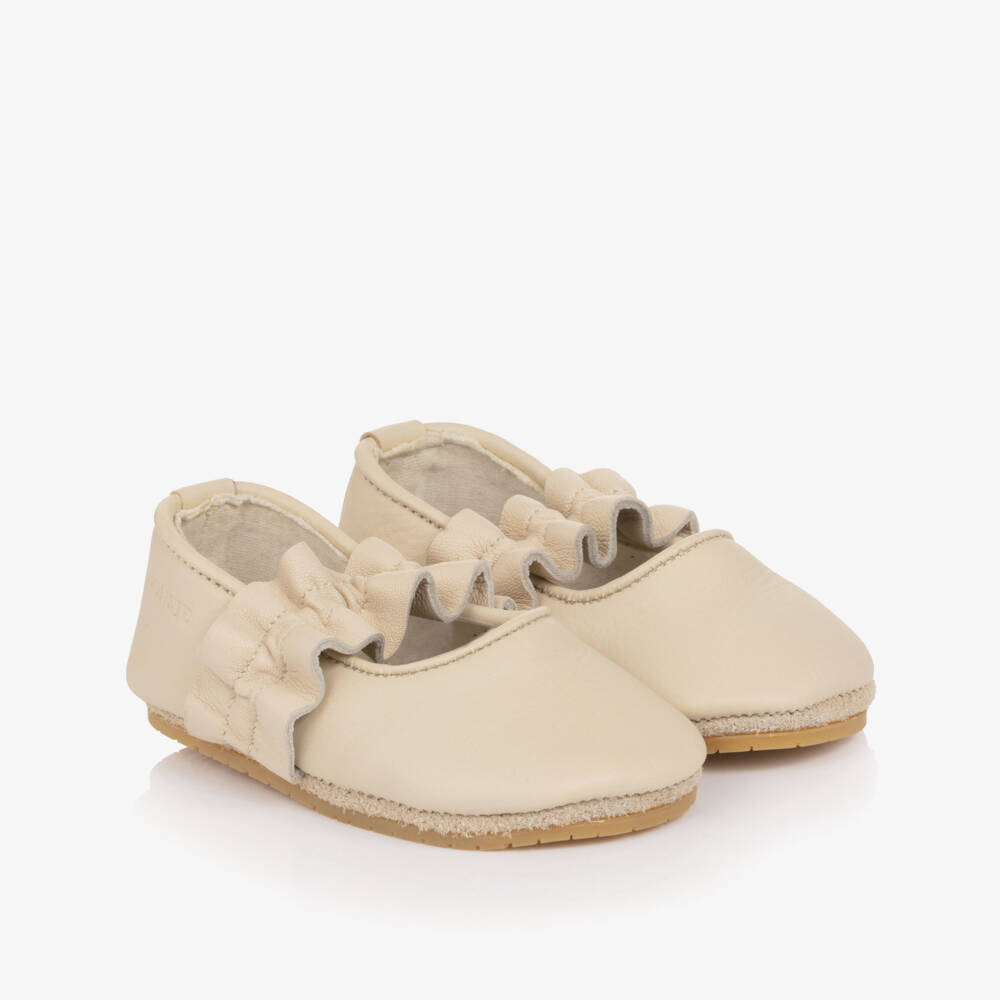 Donsje-Baby Girls Ivory Leather Ballerina Pre-Walker Shoes | Childrensalon
