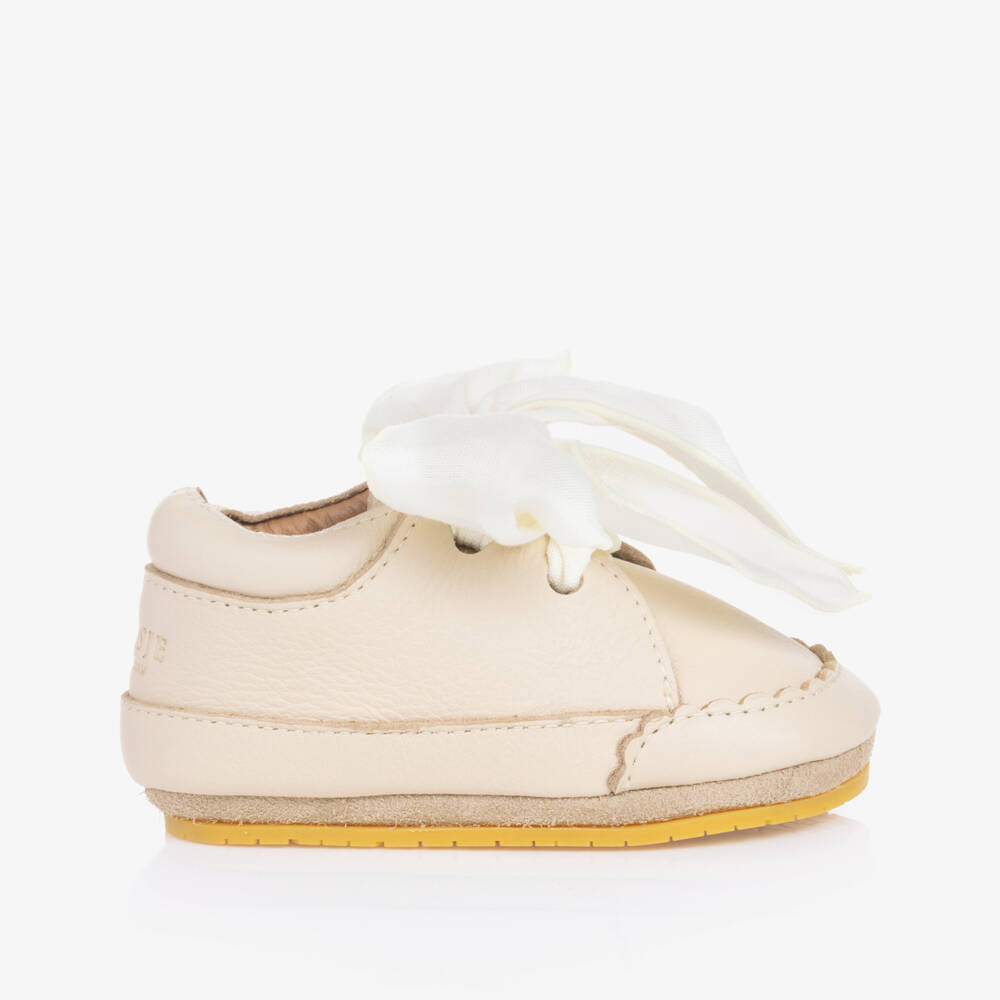 Donsje-Baby Girls Ivory Leather Ribbon Bow Pre-Walker Shoes | Childrensalon