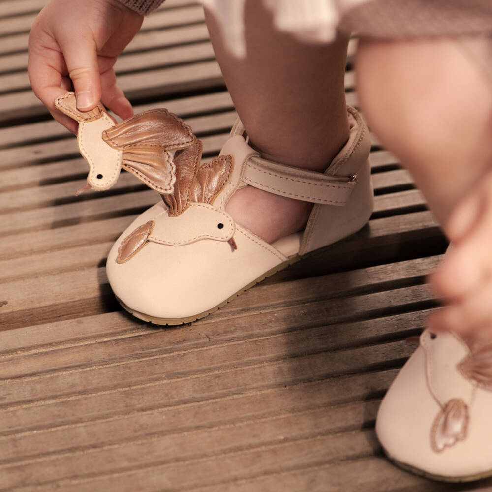 Donsje-Baby Girls Pale Pink Leather Hummingbird Pre-Walker Shoes | Childrensalon