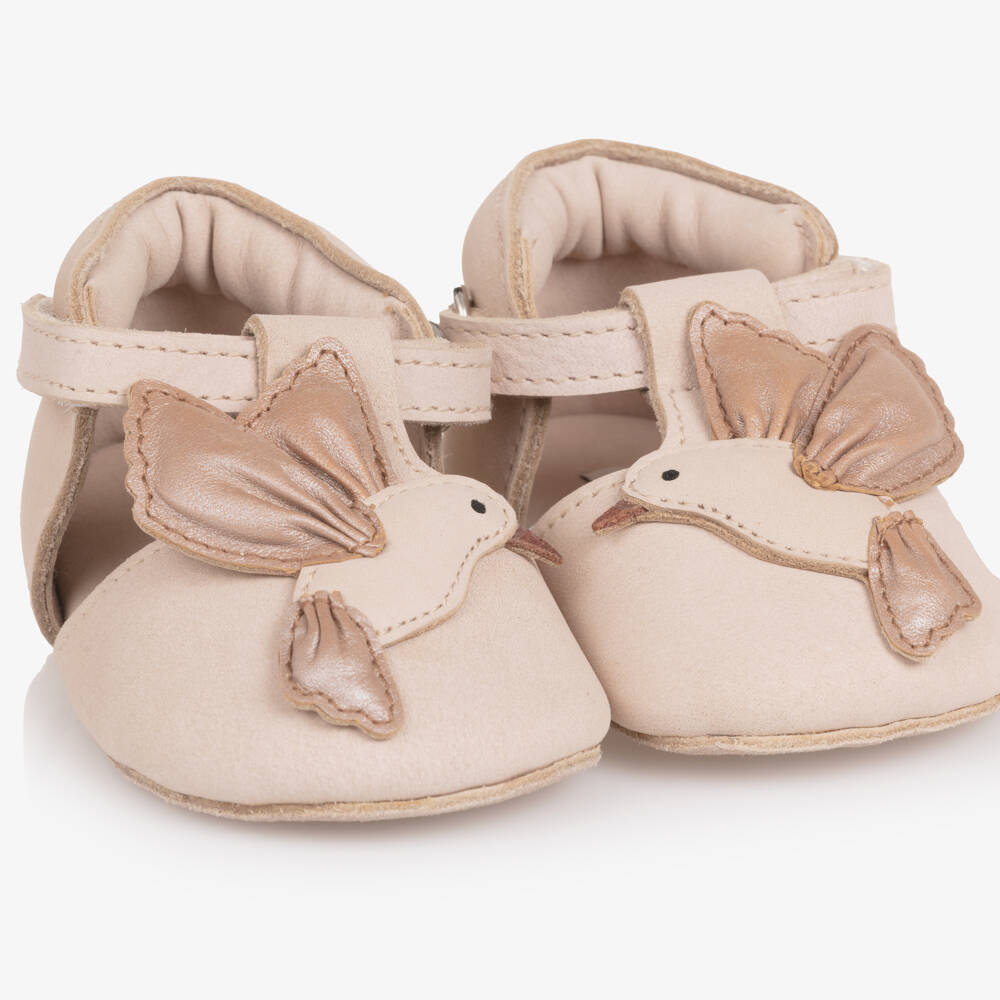 Donsje-Baby Girls Pale Pink Leather Hummingbird Pre-Walker Shoes | Childrensalon
