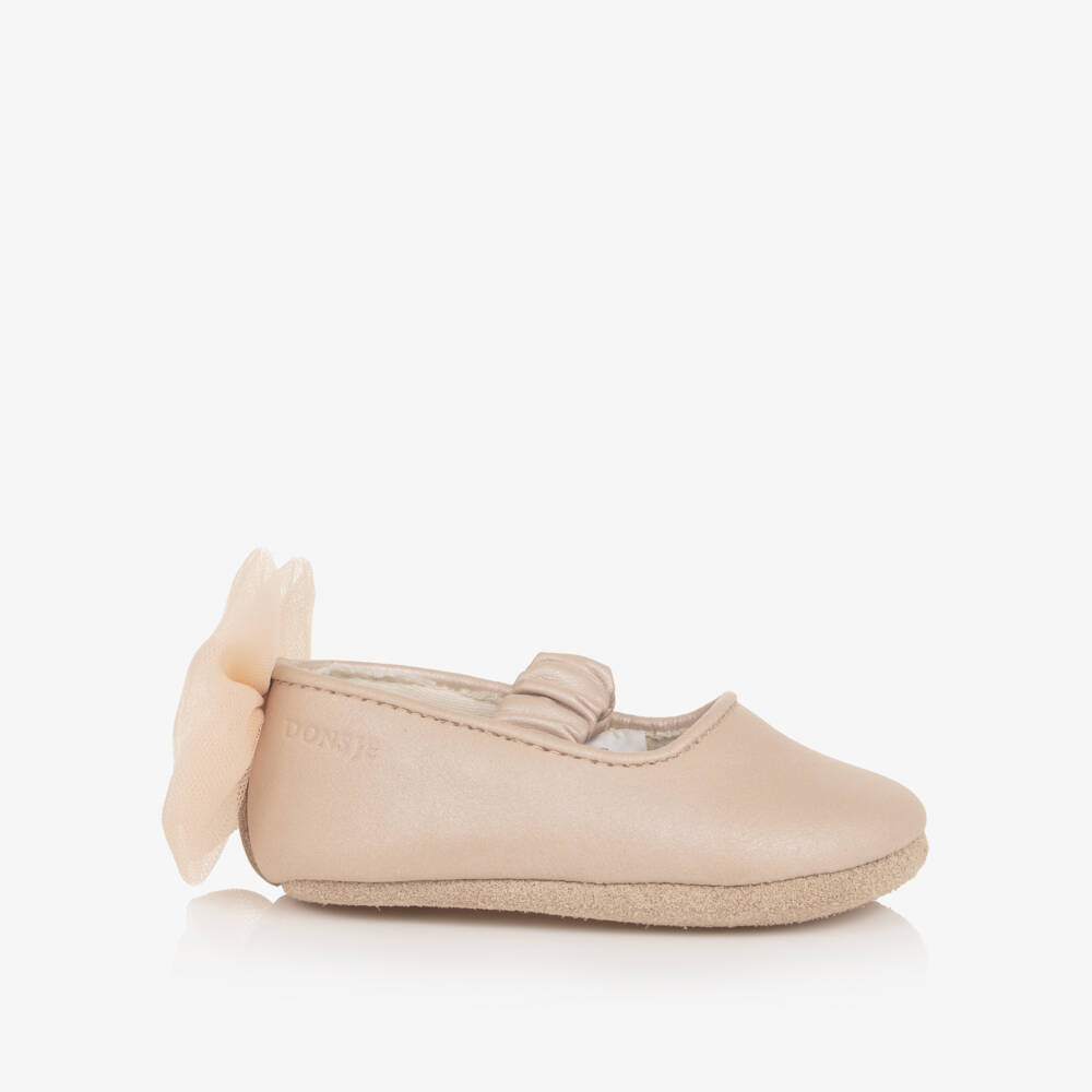 Donsje-Baby Girls Pink Leather Pre-Walkers with Tulle Bow | Childrensalon