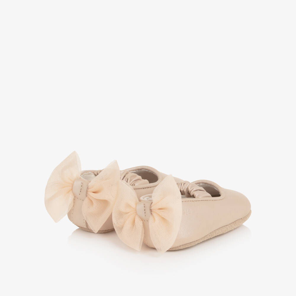 Donsje-Baby Girls Pink Leather Pre-Walkers with Tulle Bow | Childrensalon