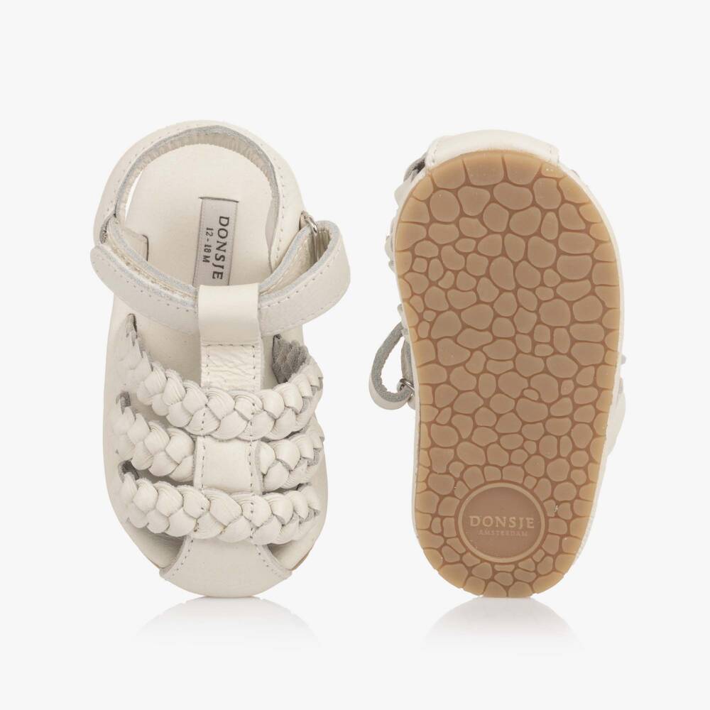 Donsje-Baby Girls Plaited White Leather Pre-Walkers | Childrensalon