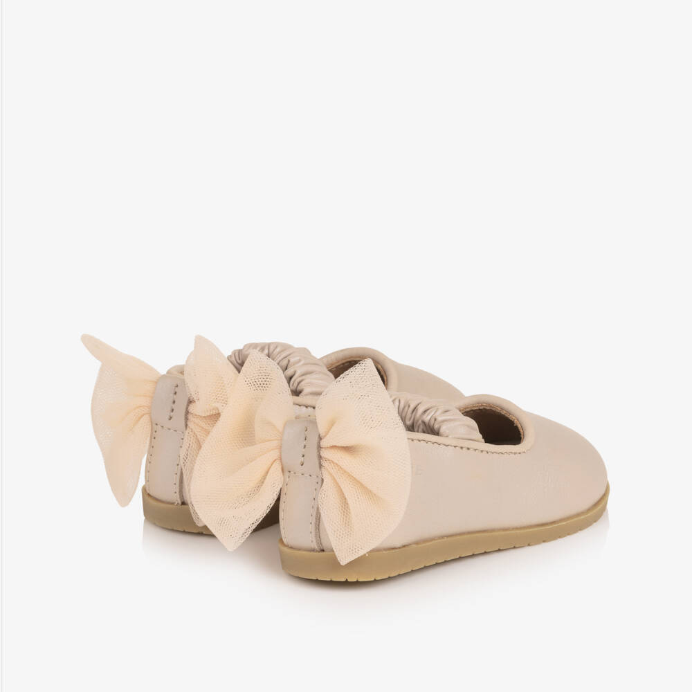 Donsje-حذاء باليرينا جلد بفيونكة تول لون زهري للبنات الرضع | Childrensalon