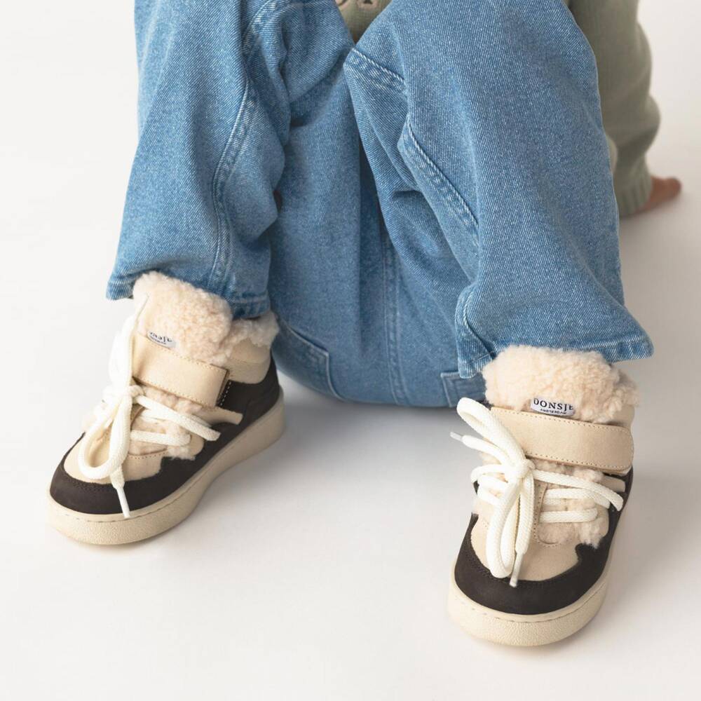 Donsje-Beige & Brown Leather & Wool Trainers | Childrensalon