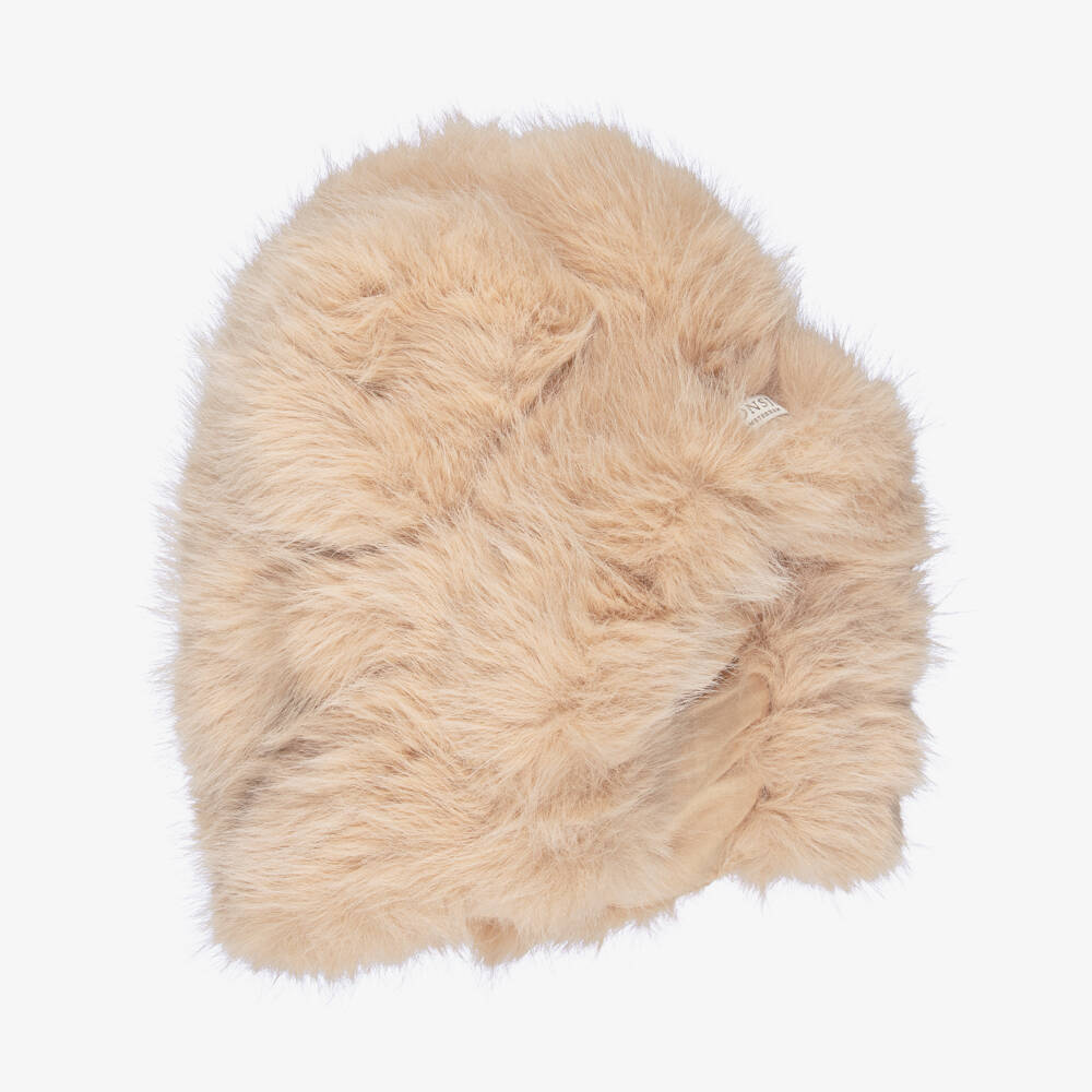 Donsje-Шапка бежевая из искусственного меха с 3D ушками | Childrensalon