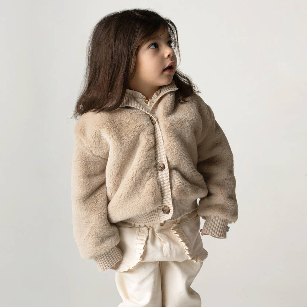 Donsje-Beige Faux Fur Jacket | Childrensalon