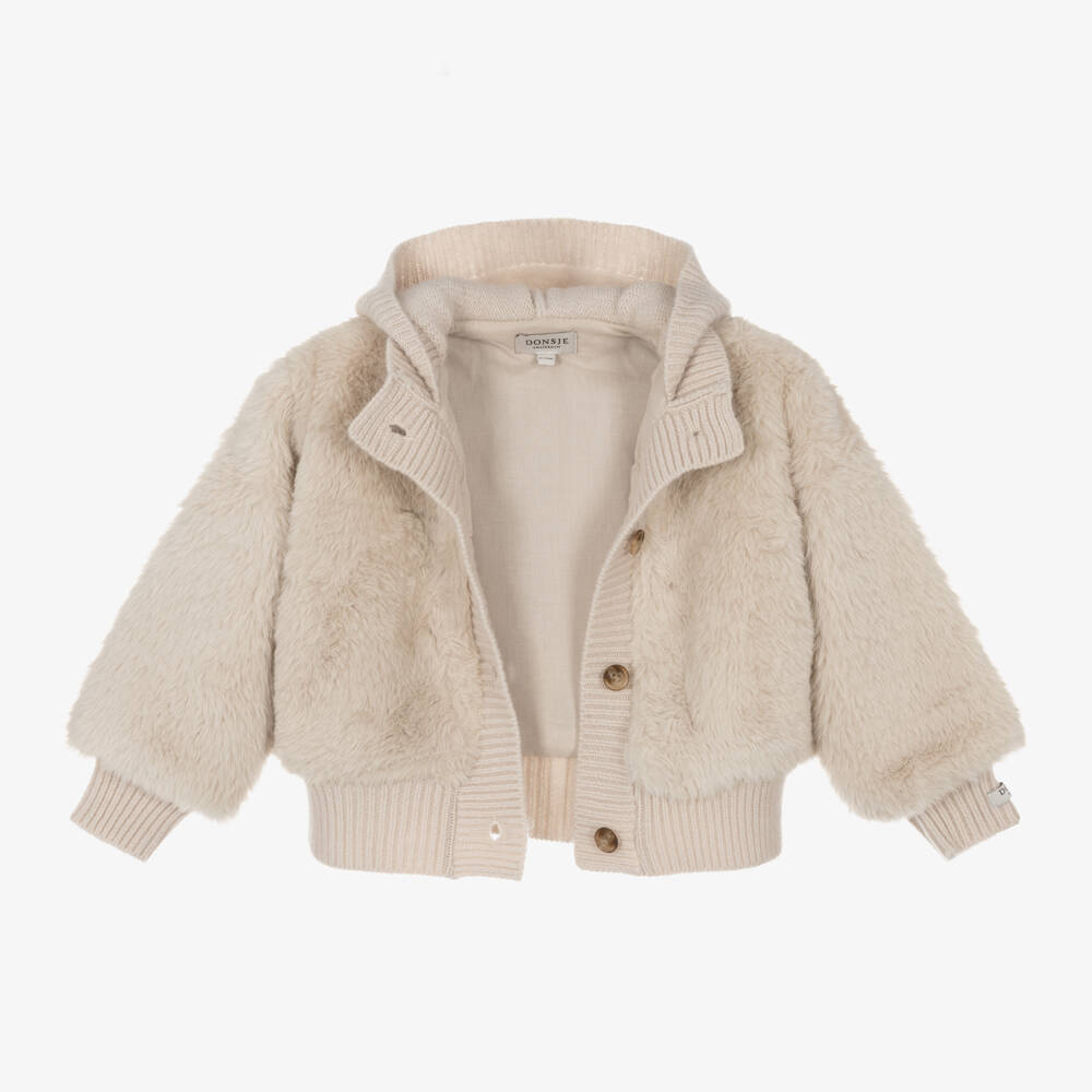 Donsje-Beige Faux Fur Jacket | Childrensalon