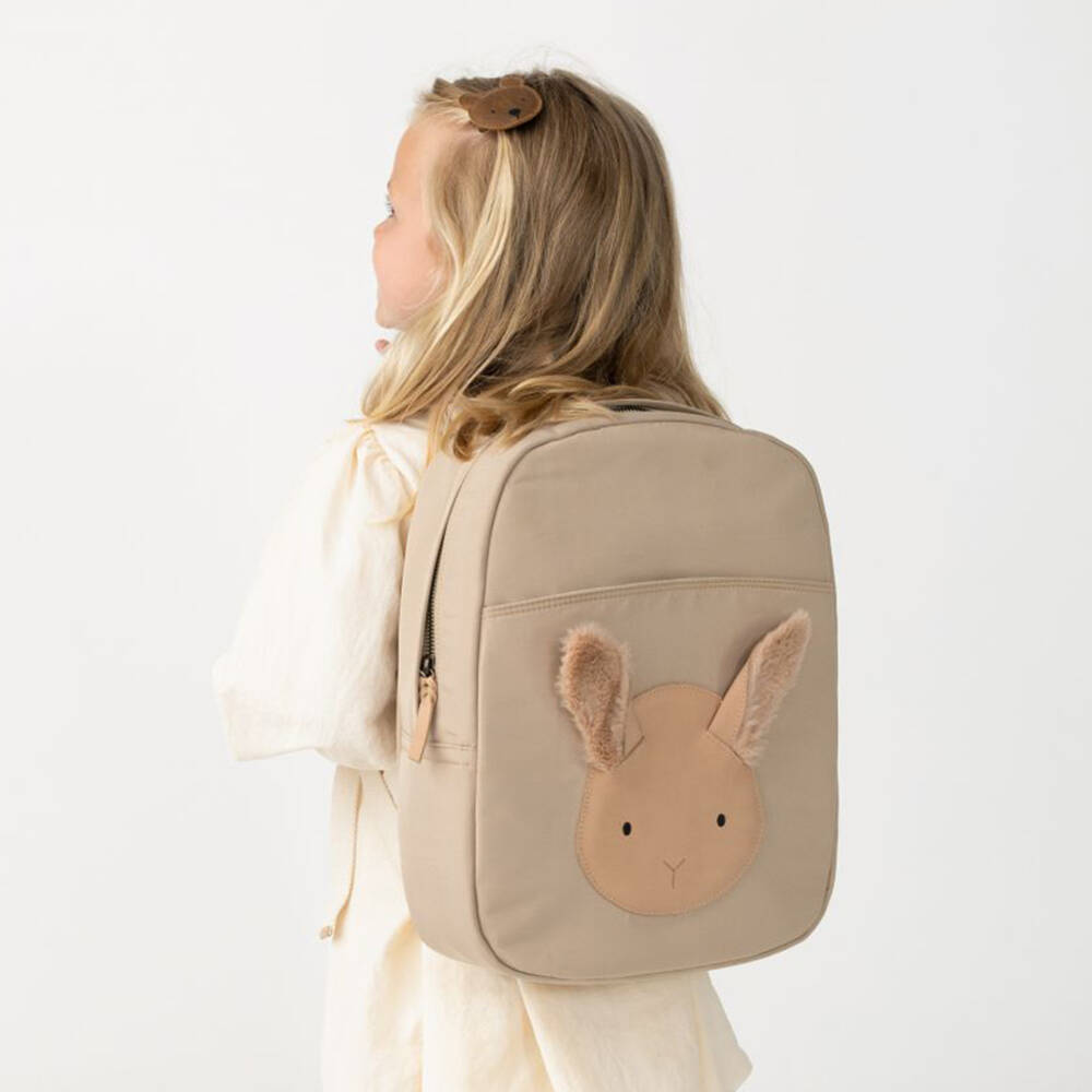 Donsje-Beige Fluffy Bunny Backpack (34cm) | Childrensalon