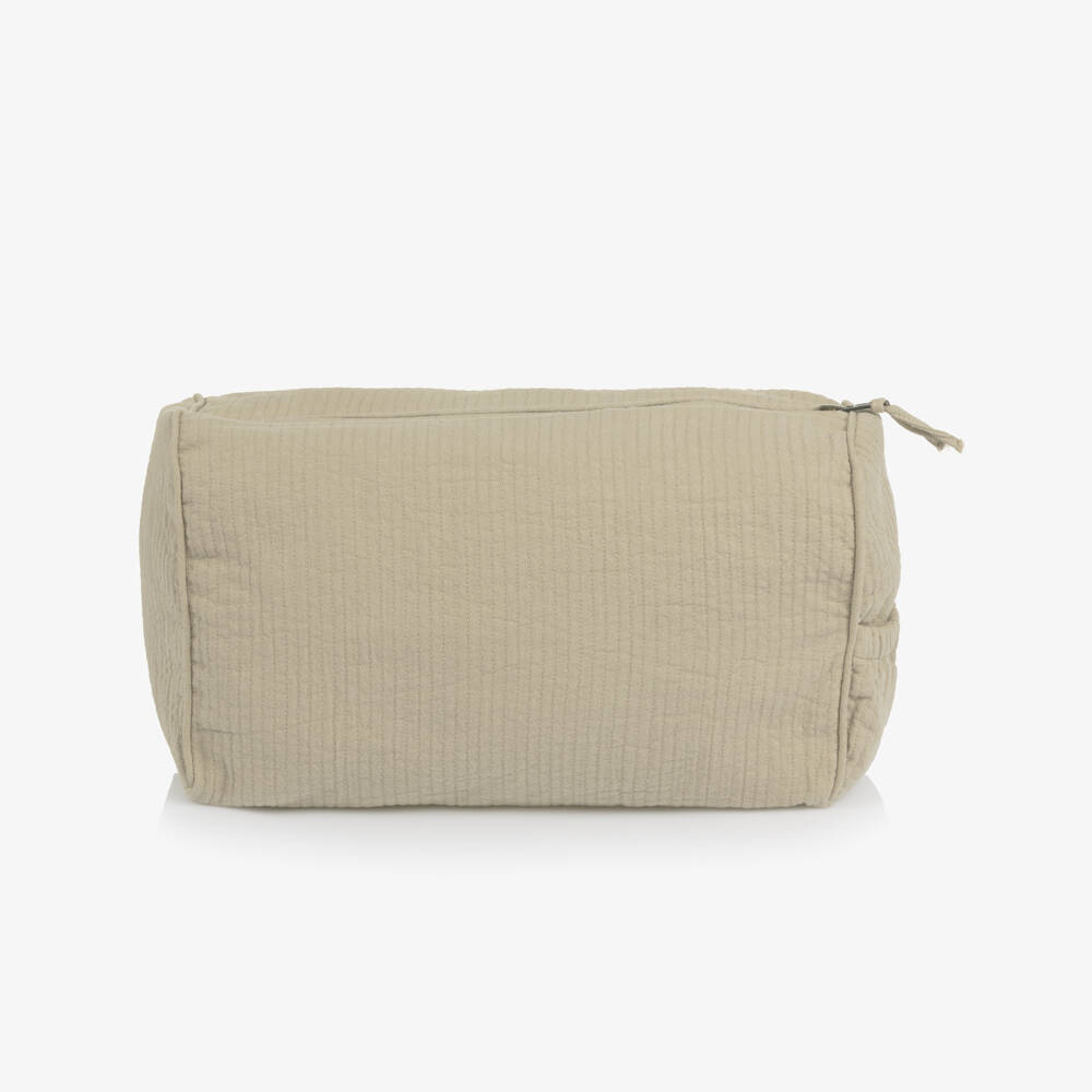 Donsje-Beige Organic Cotton Washbag with Teddy Bear Motif (28cm) | Childrensalon