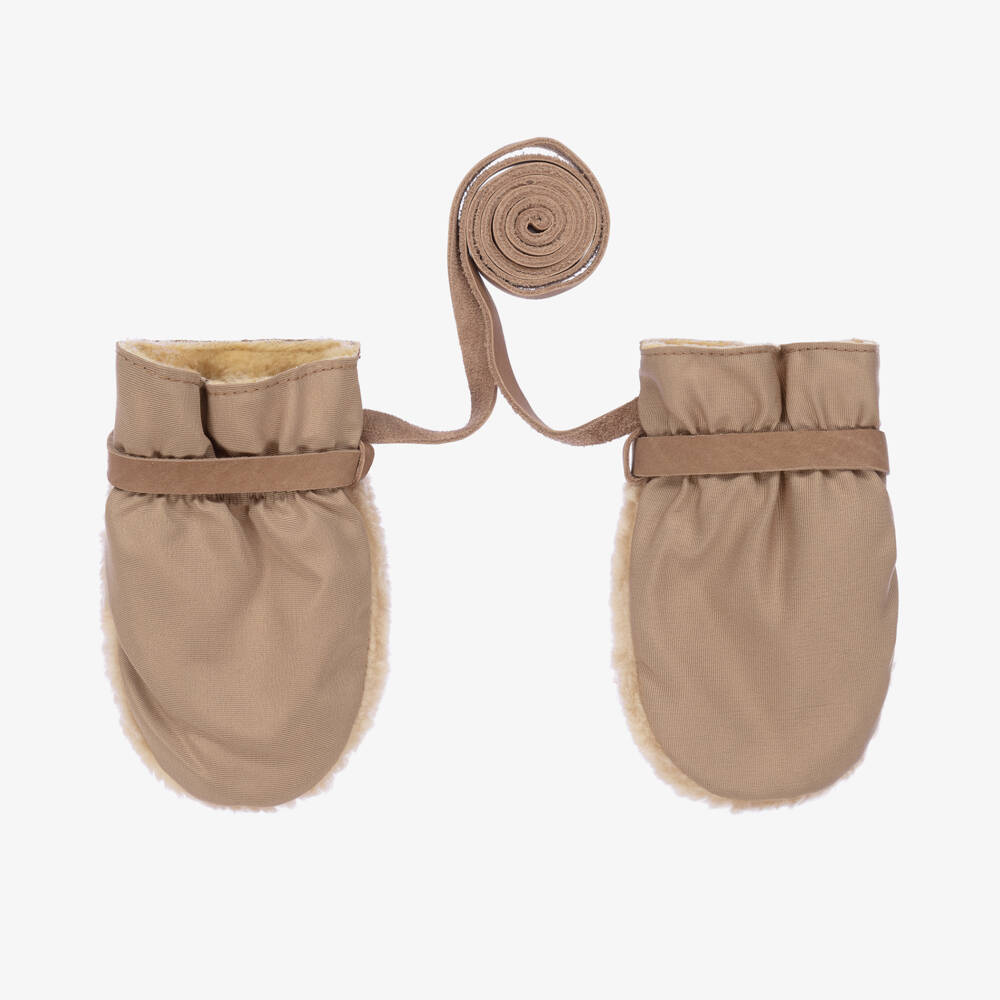 Donsje-Beige Teddy Fleece Mittens | Childrensalon