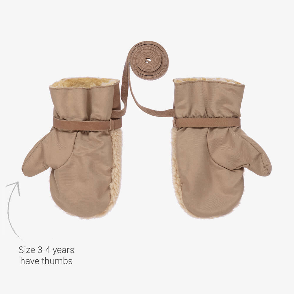 Donsje-Beige Teddy Fleece Mittens | Childrensalon