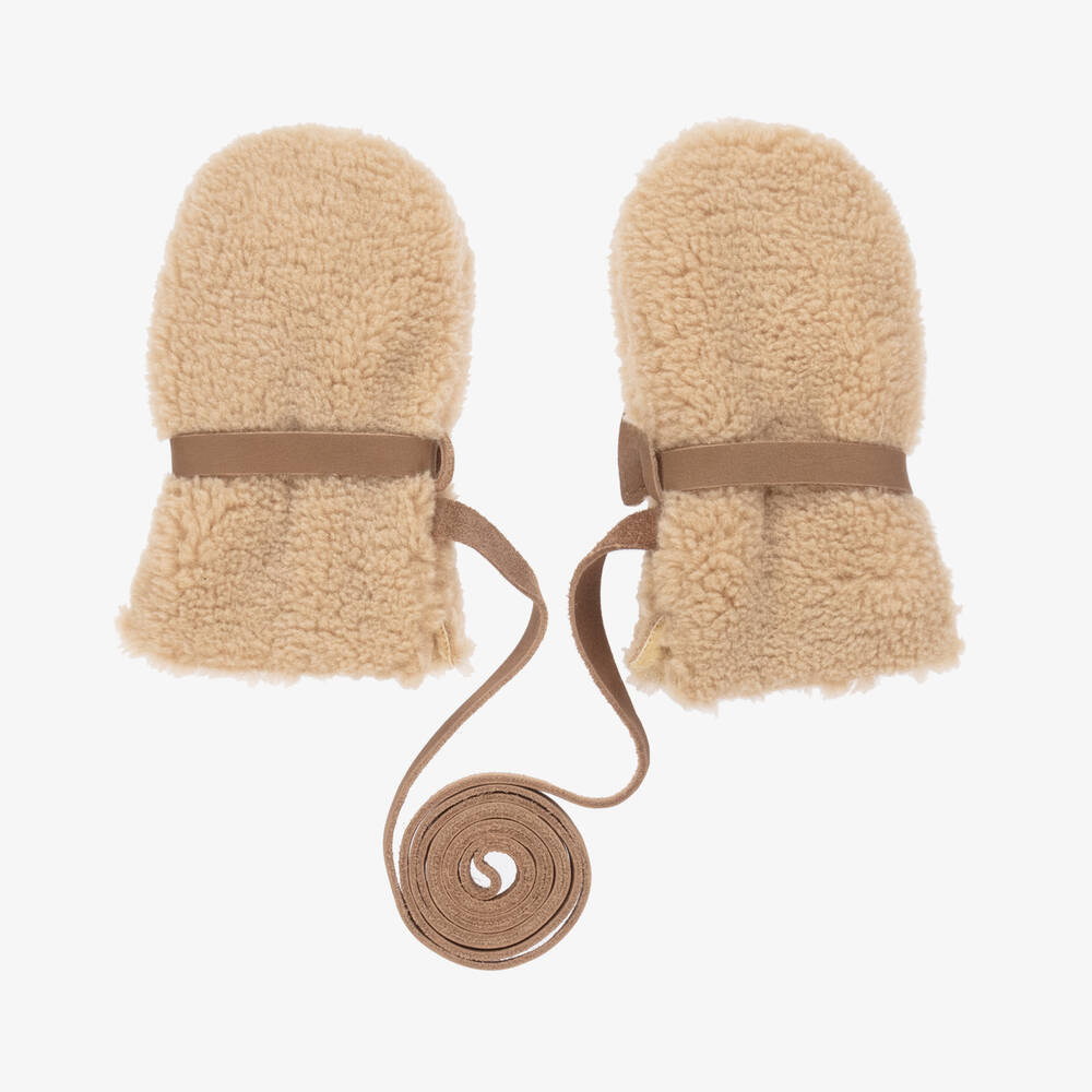 Donsje-Beige Teddy Fleece Mittens | Childrensalon