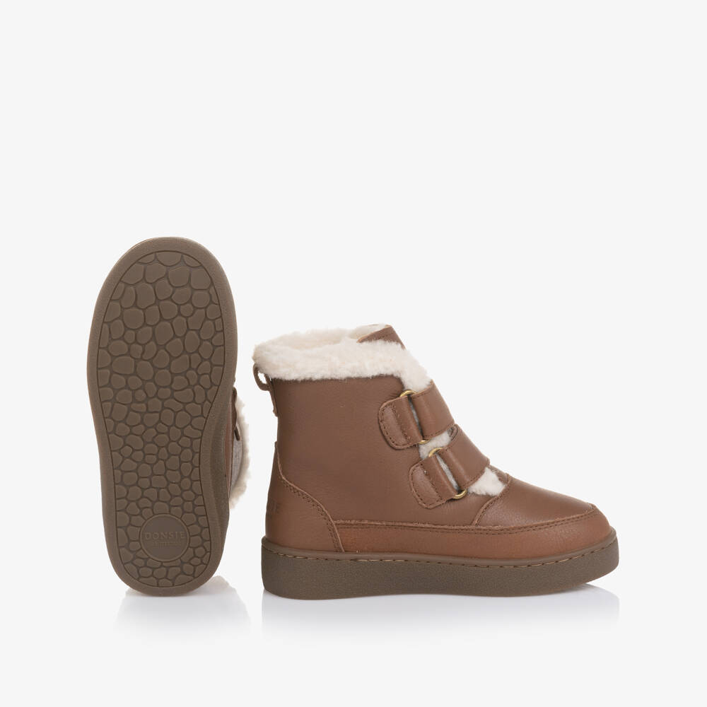 Donsje-Ботинки Clenn коричневые из кожи с овечьей подкладкой для мальчиков | Childrensalon