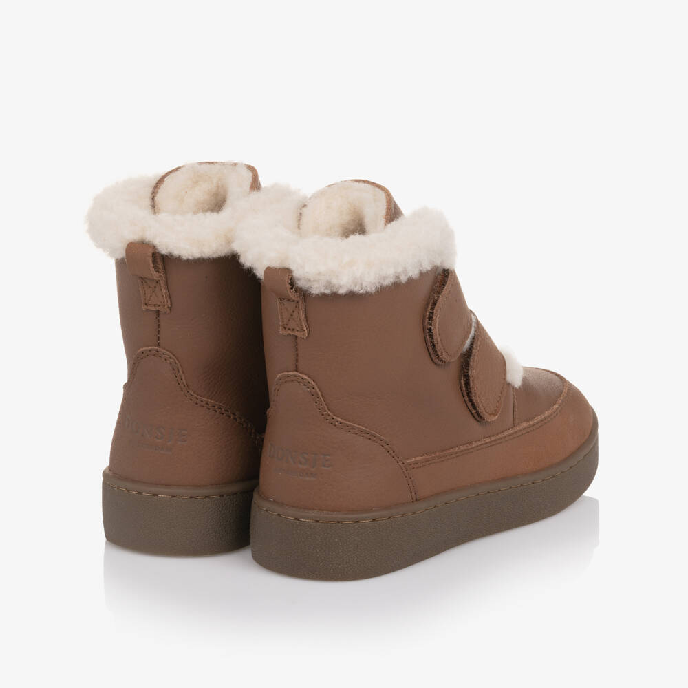Donsje-Ботинки Clenn коричневые из кожи с овечьей подкладкой для мальчиков | Childrensalon