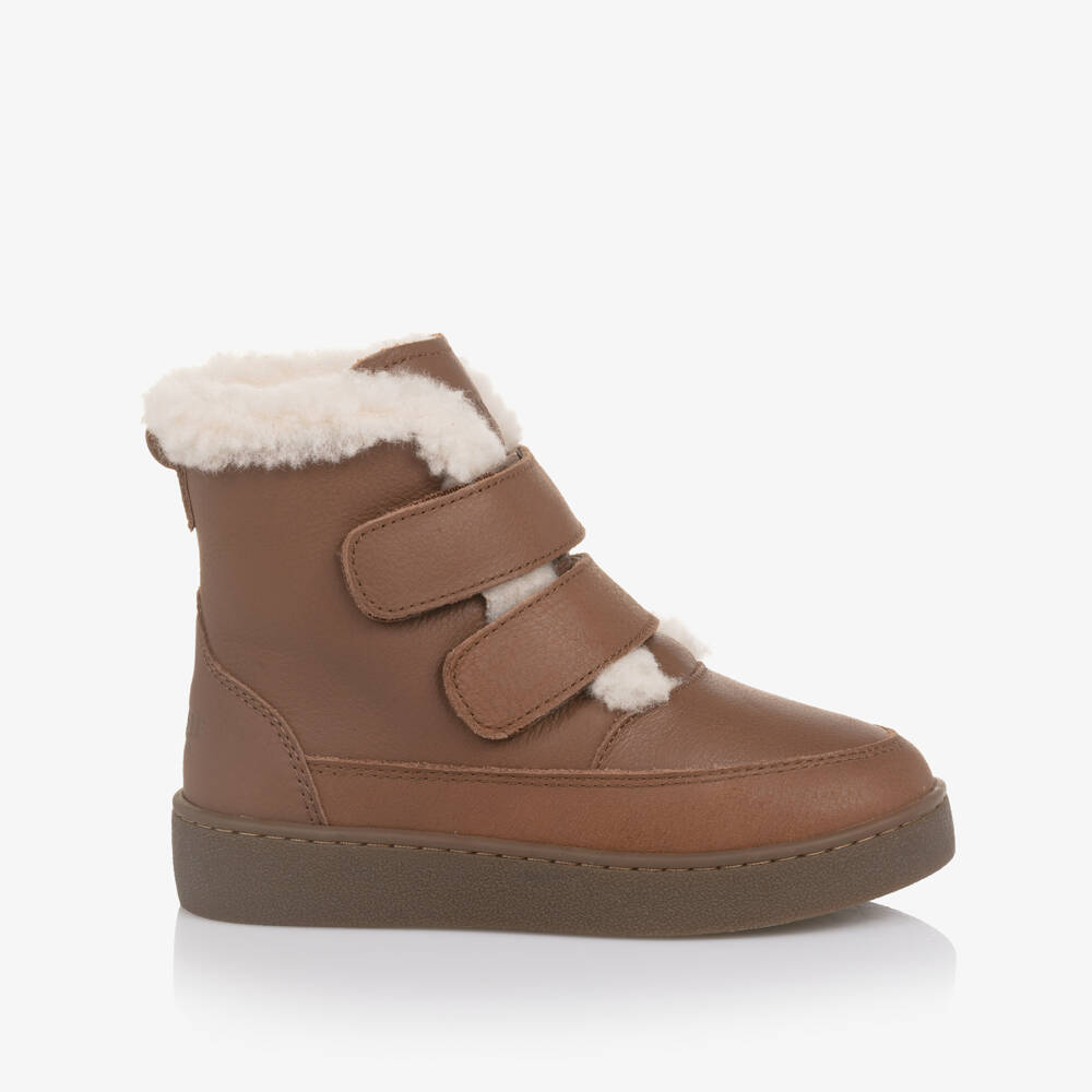 Donsje-Ботинки Clenn коричневые из кожи с овечьей подкладкой для мальчиков | Childrensalon