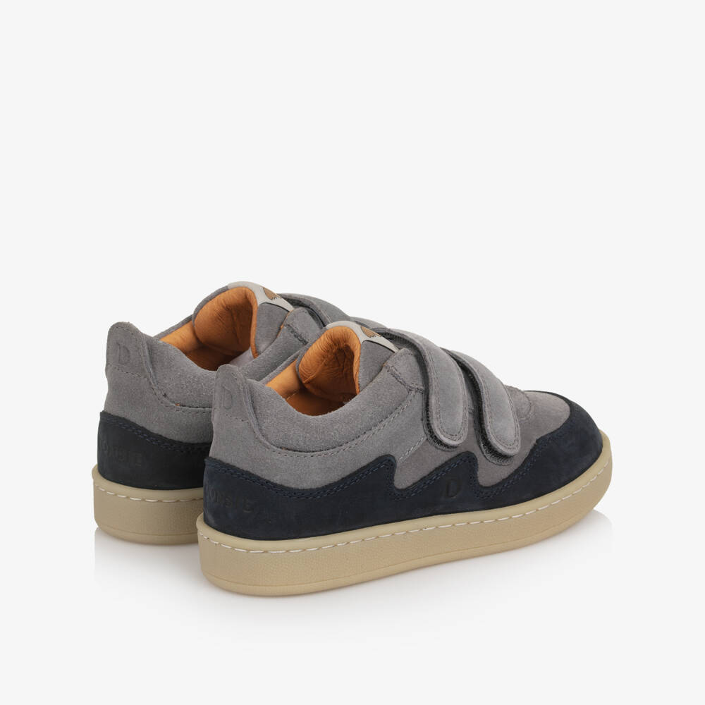 Donsje-Boys Grey & Navy Blue Suede Leather Trainers | Childrensalon