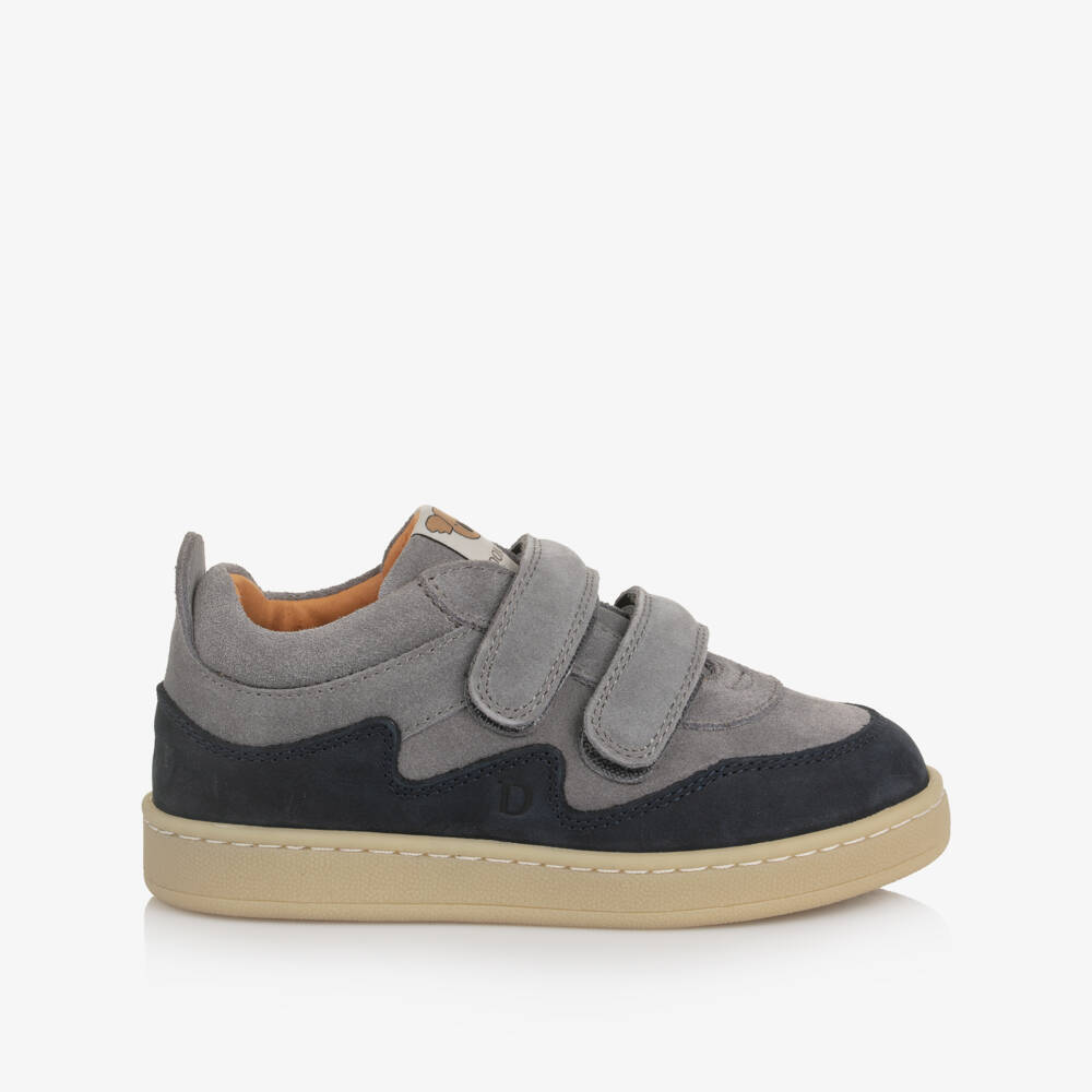 Donsje-Boys Grey & Navy Blue Suede Leather Trainers | Childrensalon