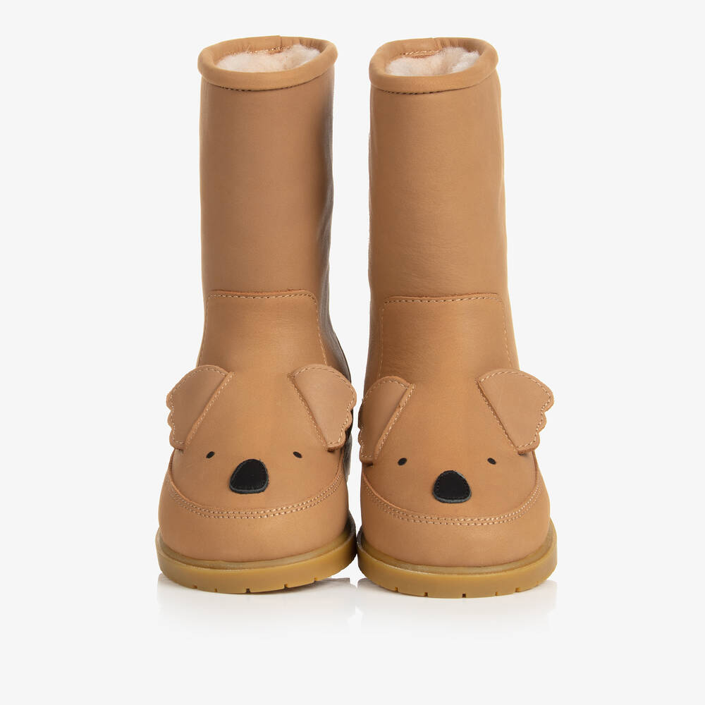 Donsje-Brown Leather Koala Boots | Childrensalon
