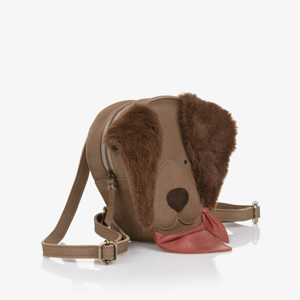 Donsje-Brown Nubuck Leather Dog Backpack (17cm) | Childrensalon
