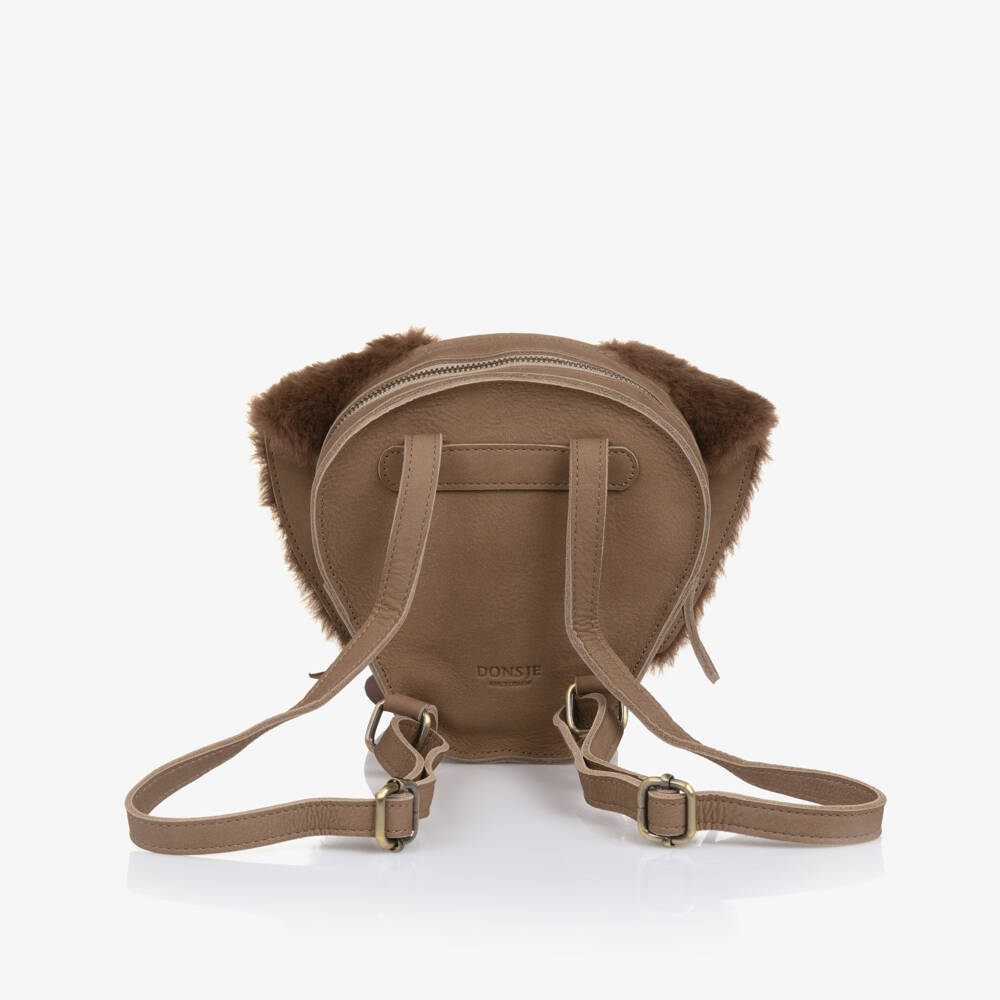 Donsje-Brown Nubuck Leather Dog Backpack (17cm) | Childrensalon