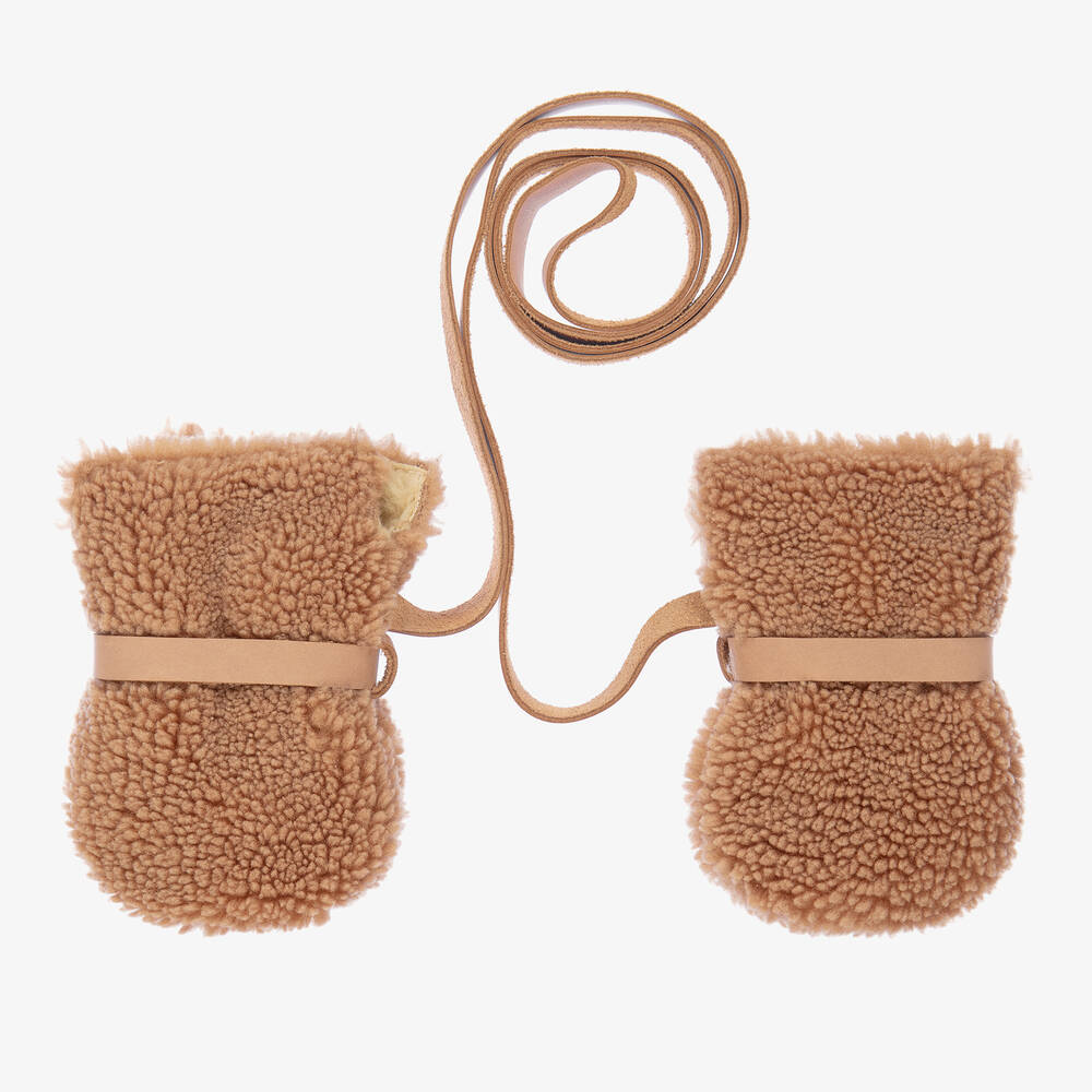 Donsje-Brown Teddy Fleece Baby Mittens | Childrensalon