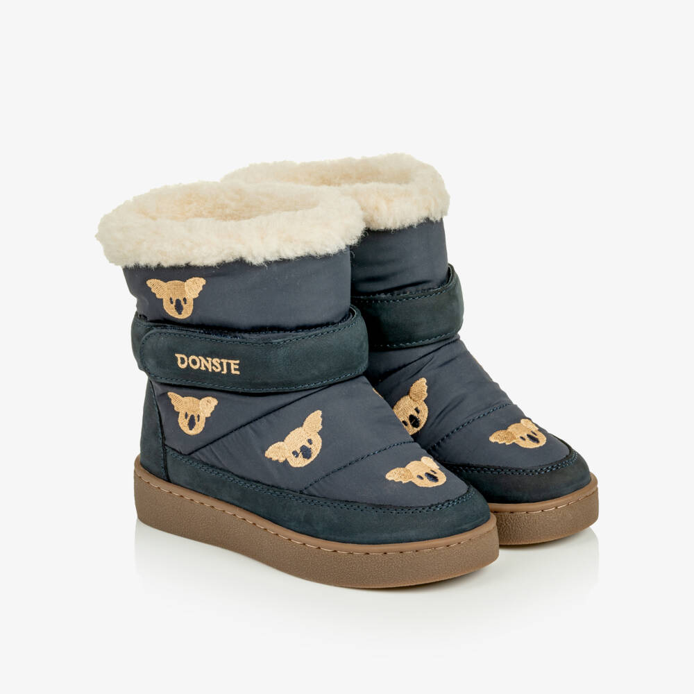 Donsje-Embroidered Koala Boots in Navy Blue | Childrensalon