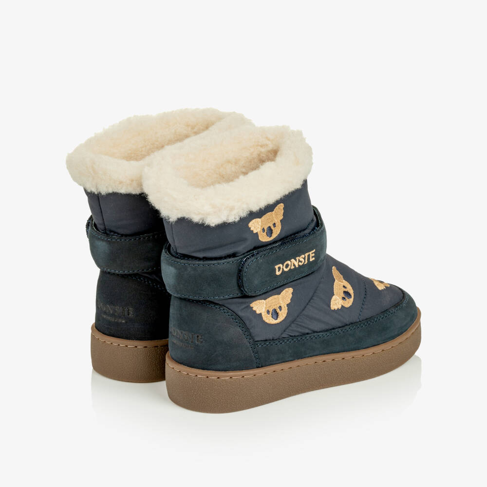 Donsje-Embroidered Koala Boots in Navy Blue | Childrensalon