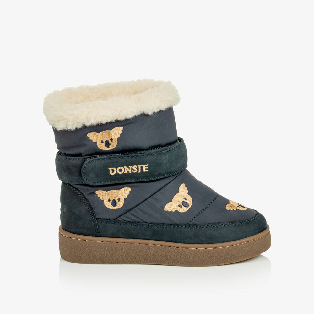 Donsje-Embroidered Koala Boots in Navy Blue | Childrensalon