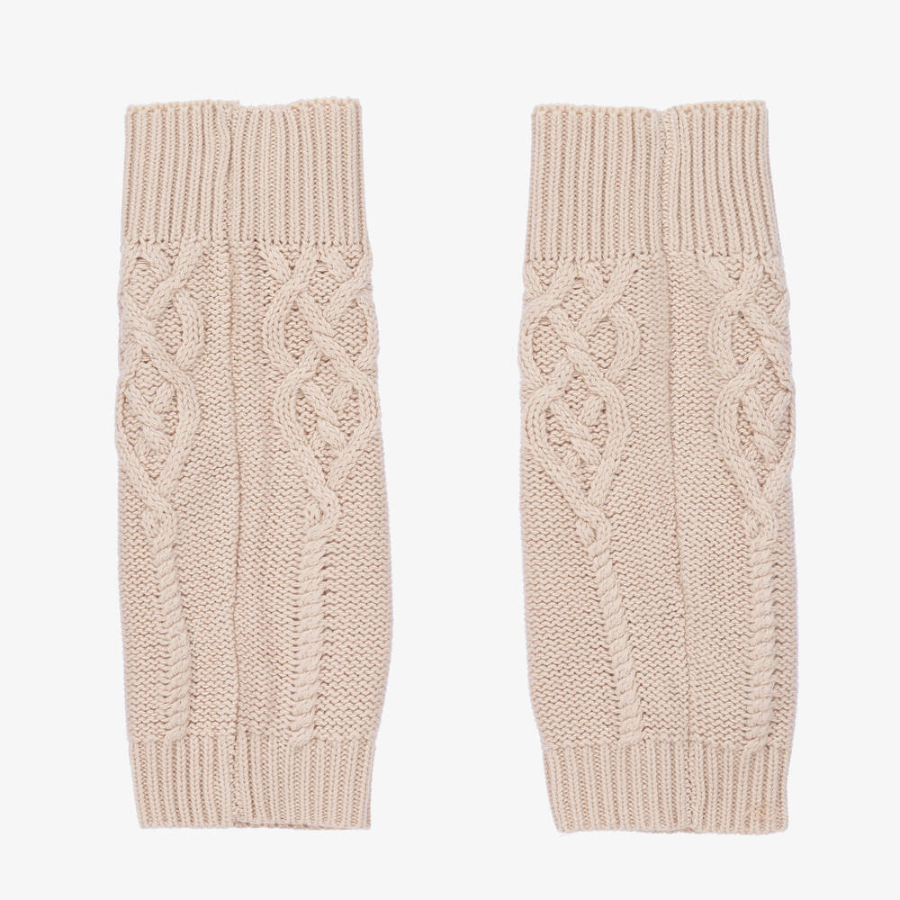 Donsje-Girls Beige Knitted Cotton Leg Warmers | Childrensalon