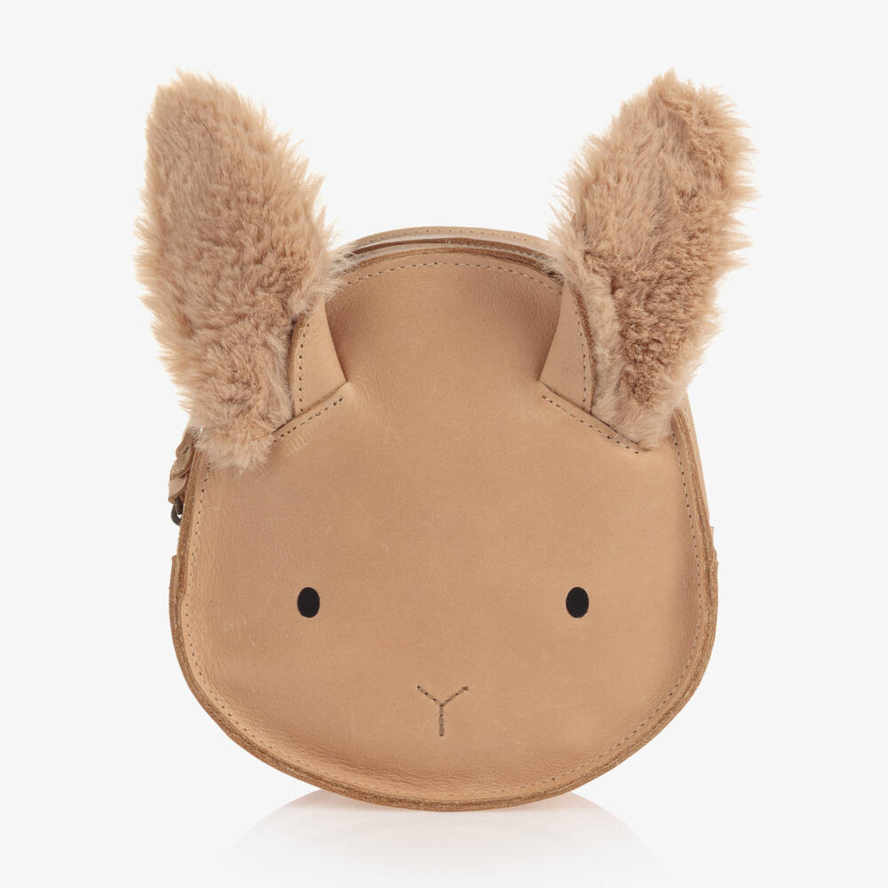Donsje-Girls Beige Leather Bunny Backpack (15cm) | Childrensalon