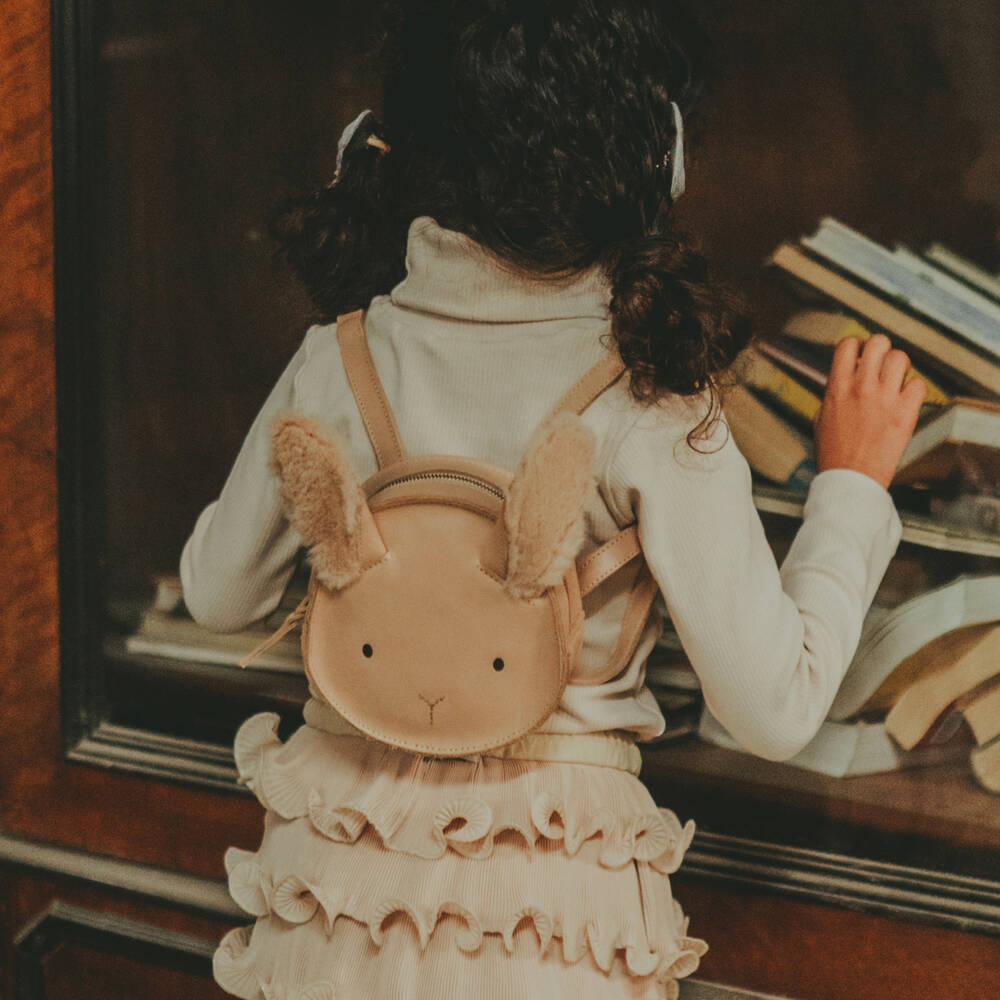 Donsje-Бежевый кожаный рюкзак Кролик (15см) | Childrensalon