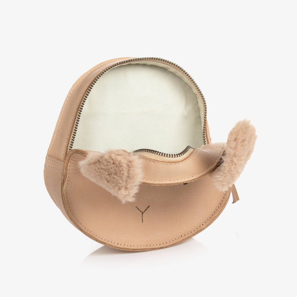 Donsje-Girls Beige Leather Bunny Backpack (15cm) | Childrensalon