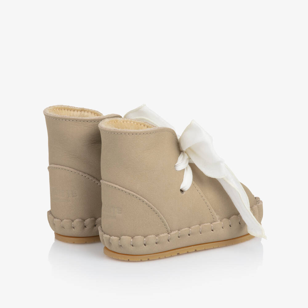 Donsje-Girls Beige Nubuck Leather Pre-Walker Boots | Childrensalon