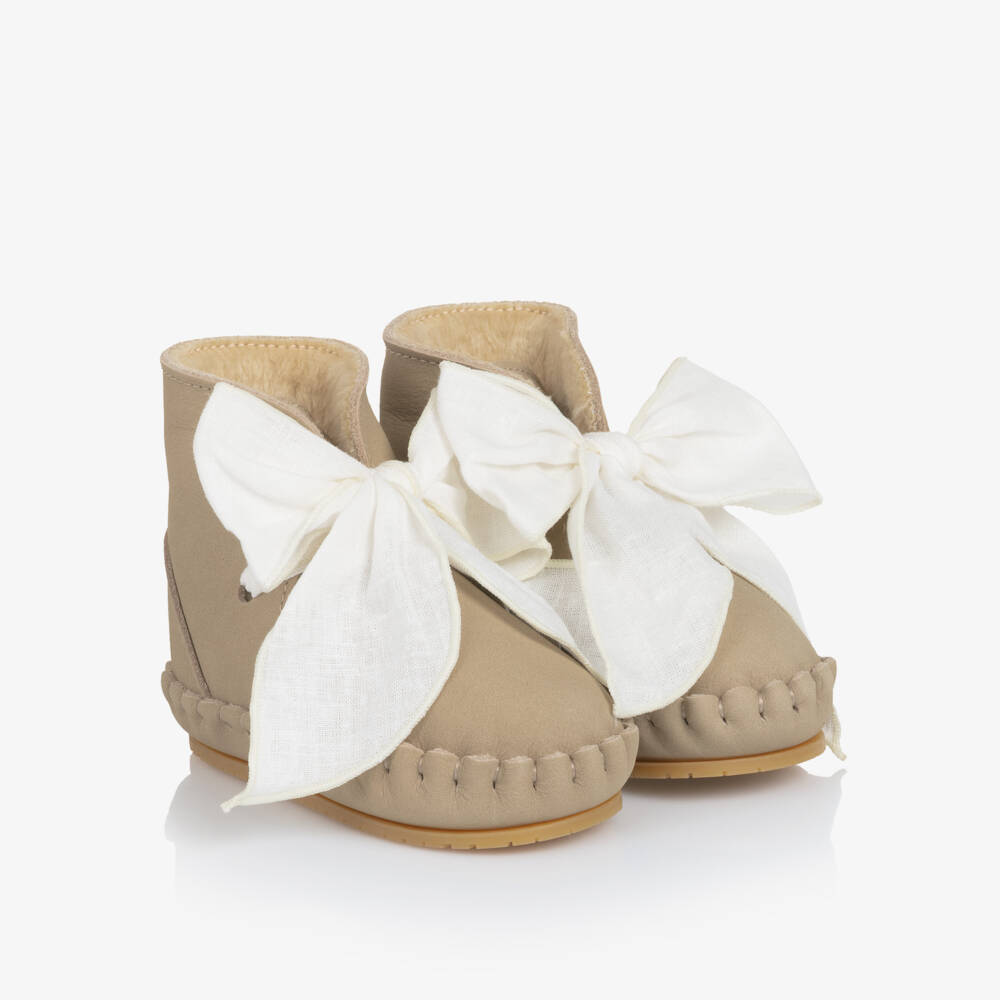 Donsje-Girls Beige Nubuck Leather Pre-Walker Boots | Childrensalon