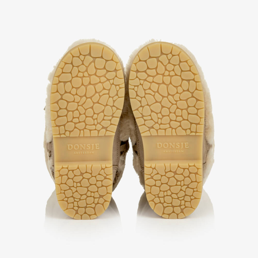 Donsje-Girls Beige Wool Slip-On Boots | Childrensalon