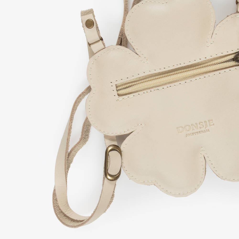Donsje-Girls Cream Leather Buttercup Purse (14cm) | Childrensalon