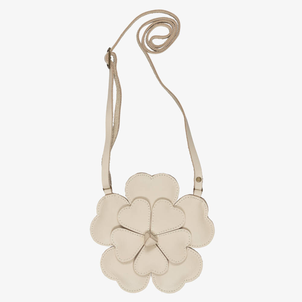 Donsje-Girls Cream Leather Buttercup Purse (14cm) | Childrensalon