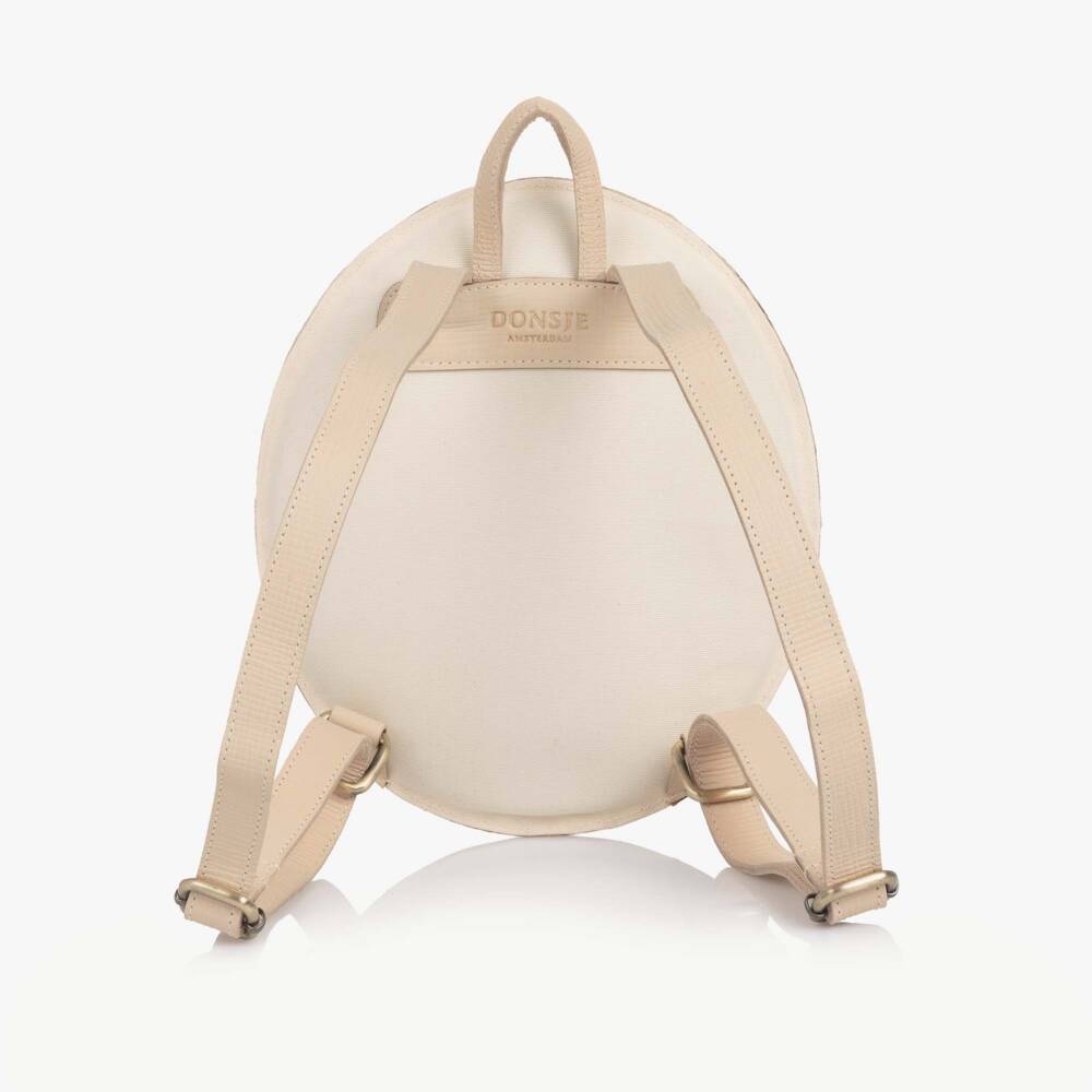 Donsje-Girls Dark Cream Leather Boater-Style Backpack (24cm) | Childrensalon