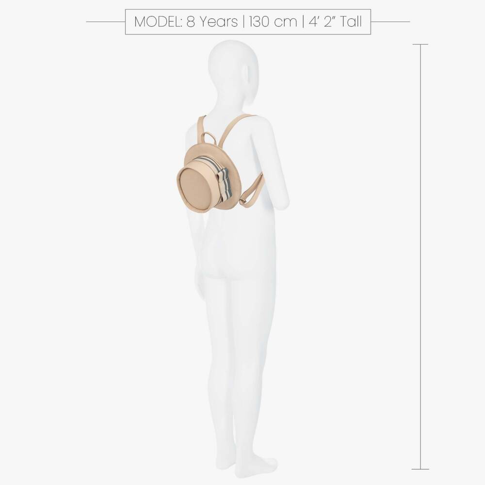 Donsje-Girls Dark Cream Leather Boater-Style Backpack (24cm) | Childrensalon