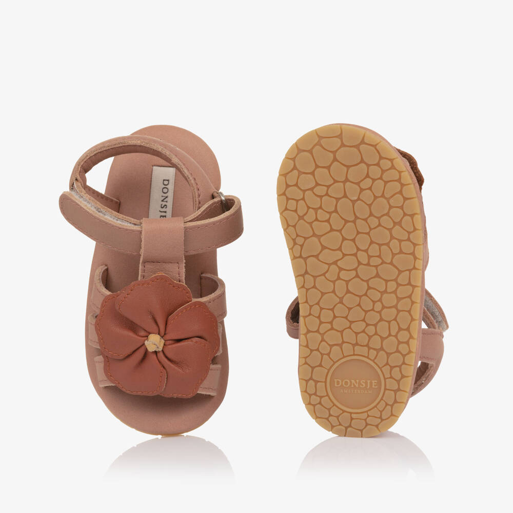 Donsje-Girls Dusky Pink Floral Leather Pre-Walker Sandals | Childrensalon