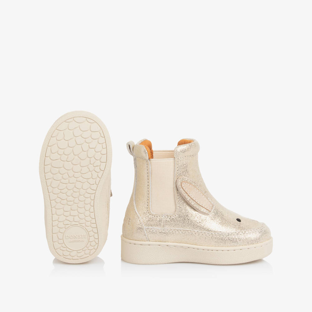 Donsje-Блестящие золотые кожаные ботинки в виде кроликов для малышей | Childrensalon