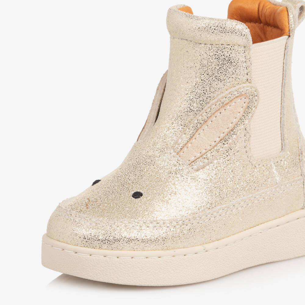 Donsje-Блестящие золотые кожаные ботинки в виде кроликов для малышей | Childrensalon