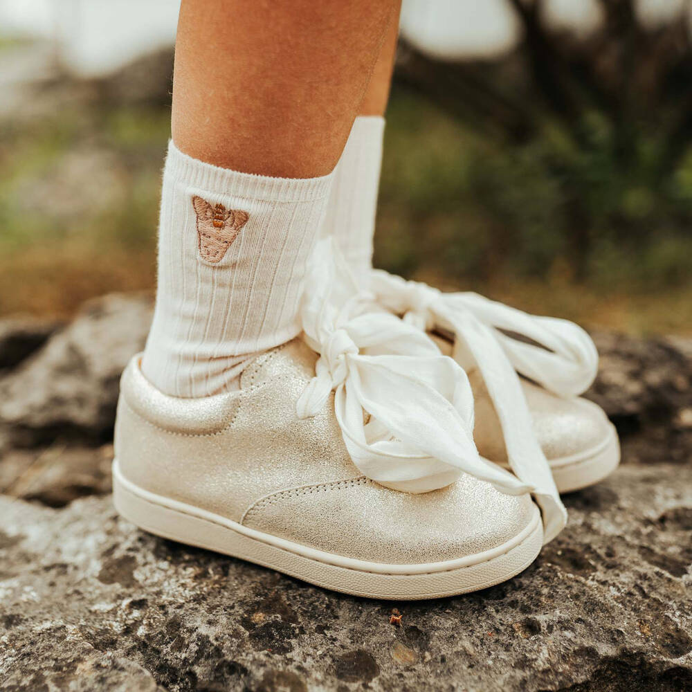 Donsje-Girls Glittery Gold Leather Trainers | Childrensalon