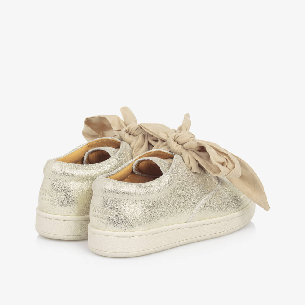 Donsje-Girls Glittery Gold Leather Trainers | Childrensalon