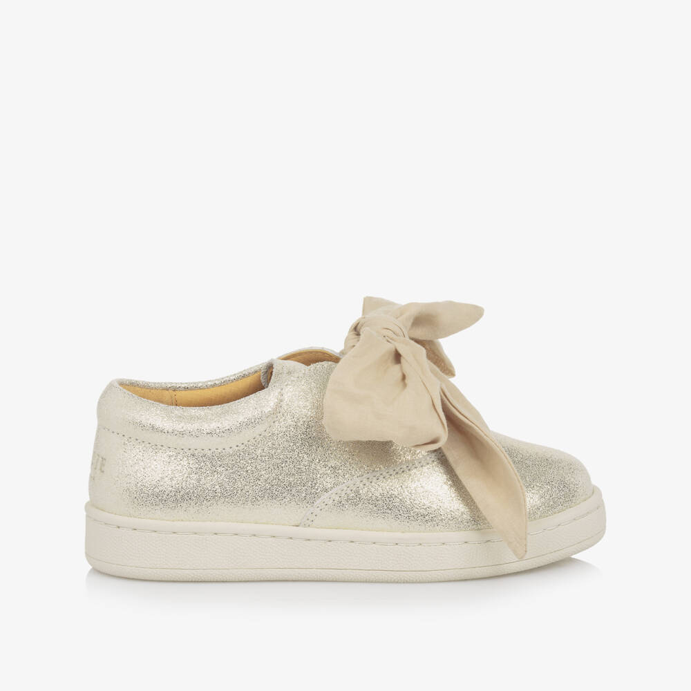 Donsje-Girls Glittery Gold Leather Trainers | Childrensalon